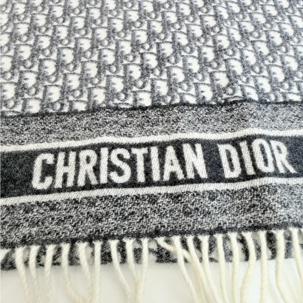 Dior 100% Cashmere Oblique Fringe Scarf - Picture 8 of 12